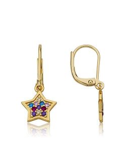 Girls Jewelry - 14k Gold Plated CZ Filled Star Dangle Leverback Earring- Hypoallergenic and Nickel Free For Sensitive Skin