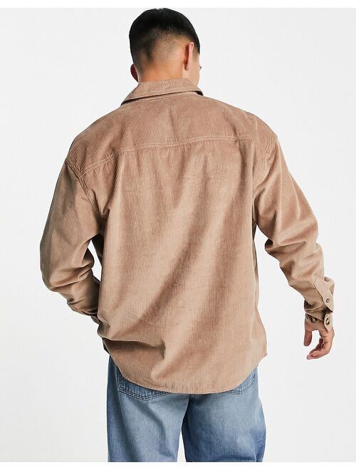 Asos Design 90s oversized cord shirt with double pockets in taupe