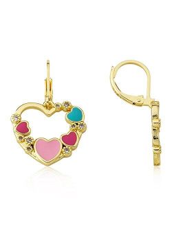Girl's 14k Gold Plated Enamel Cut Out Dangle Leverback Earring
