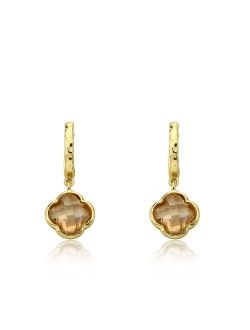 Hammered 14k Gold-Plated Huggy Earring With Faceted Clover Dangle - Hypoallergenic and Nickel Free For Sensitive Ears