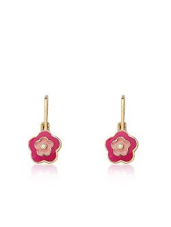 Girls' "Frosted Flower" 14k Gold Plated Flower Leverback Earrings