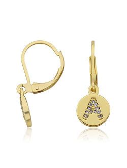 14K Gold Plated Earring Initial Alphabet Letter Leverback Earrings A - Z - Hypoallergenic and Nickel Free For Sensitive Ears