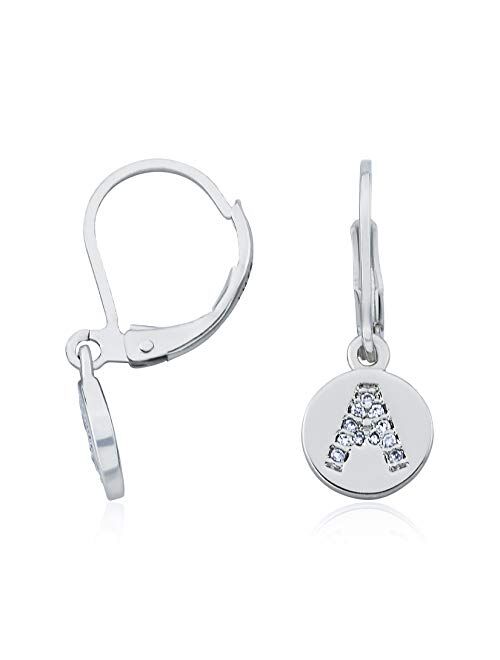 Little Miss Twin Stars Girls Jewelry - Rhodium Plated Earring Initial Alphabet Letter Leverback Earrings A - Z - Hypoallergenic and Nickel Free For Sensitive Ears