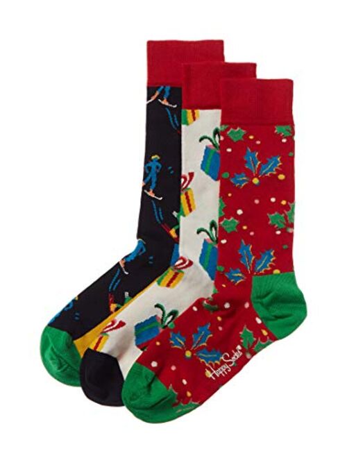 Happy Socks Unisex Christmas Box Set, 3 Pairs of Patterned Crew Socks