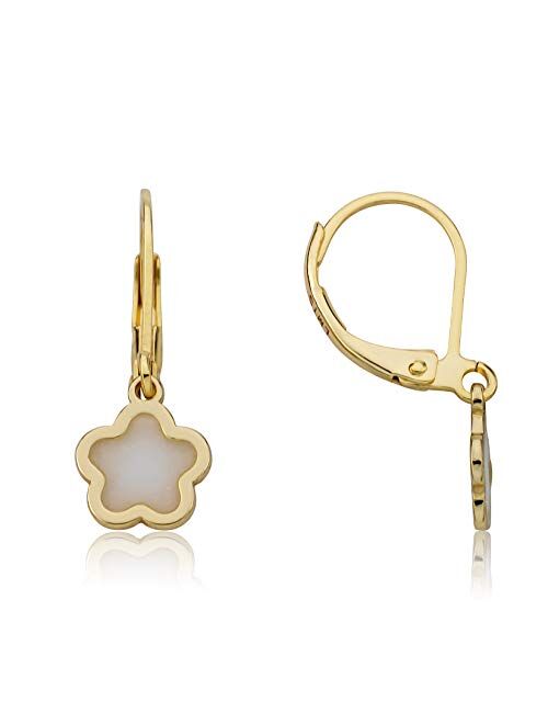Little Miss Twin Stars Girls Jewelry - 14K Gold Plated Transparent Enamel Dangle Leverback Earring - Hypoallergenic and Nickel Free For Sensitive Skin