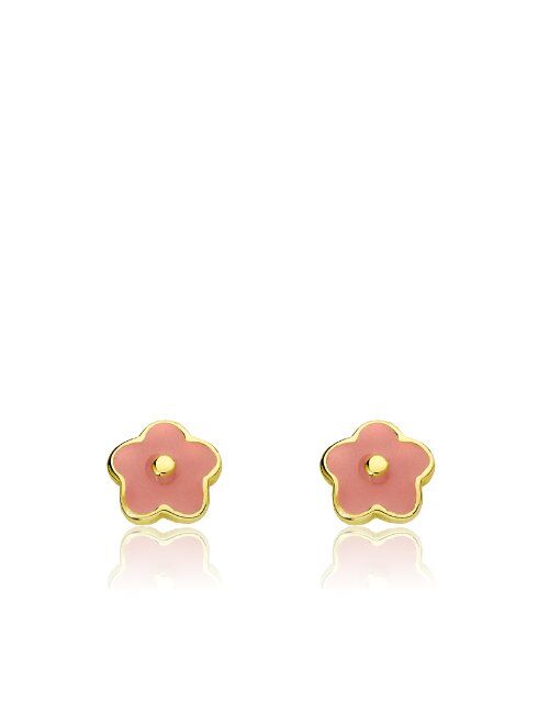 Little Miss Twin Stars Girls' "Frosted Flower" 14k Gold-Plated Flower Earrings