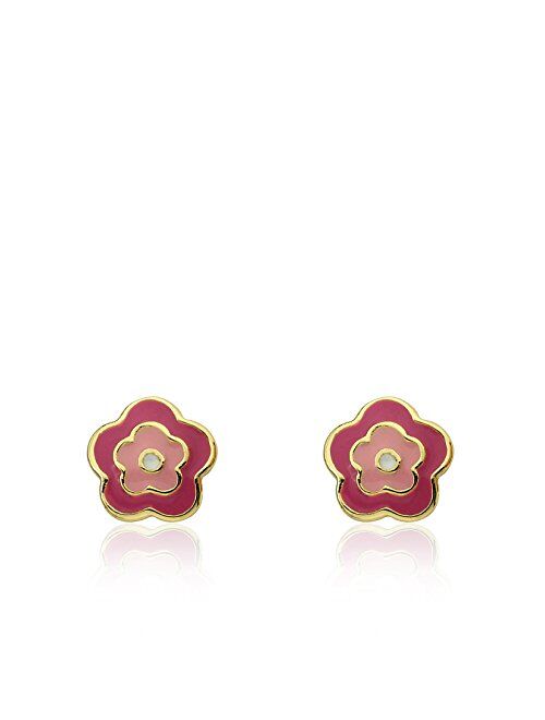 Little Miss Twin Stars Girls' "Frosted Flower" 14k Gold-Plated Flower Earrings