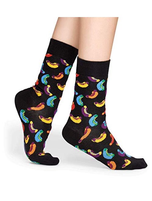 Happy Socks for Men and Women | 1 Pair, Colorful, Fun, Unique, Food Themed Printed Patterns | Premium Cotton Sock (Hotdog, Black, 10-13)