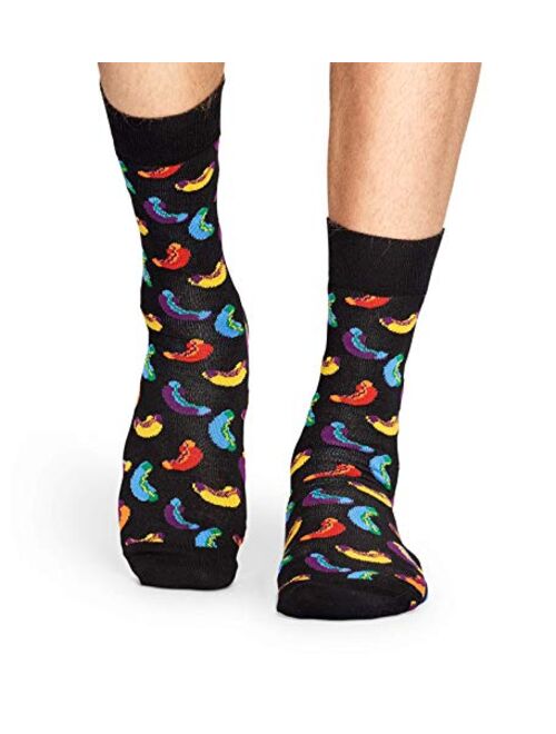 Happy Socks for Men and Women | 1 Pair, Colorful, Fun, Unique, Food Themed Printed Patterns | Premium Cotton Sock (Hotdog, Black, 10-13)