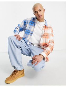 90s oversized check shirt in color block brushed flannel