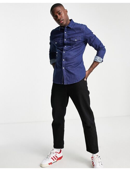 Asos Design skinny western denim shirt in indigo