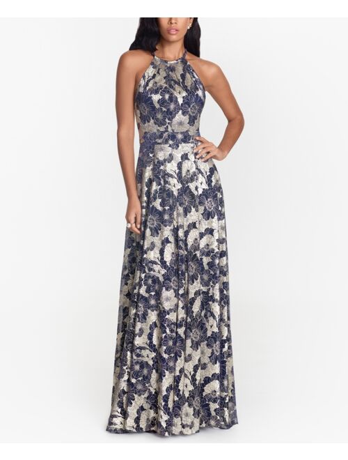 Betsy & Adam Petite Floral Halter-Neck Gown