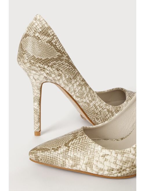 Billini Steph Cream Python Print Pointed-Toe Pumps