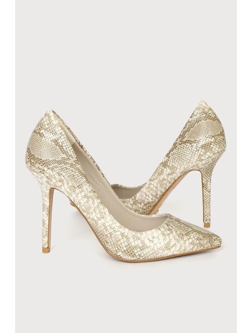 Billini Steph Cream Python Print Pointed-Toe Pumps