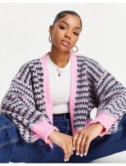 knitted stitchy colorful cardi in pink