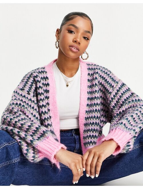 Topshop knitted stitchy colorful cardi in pink