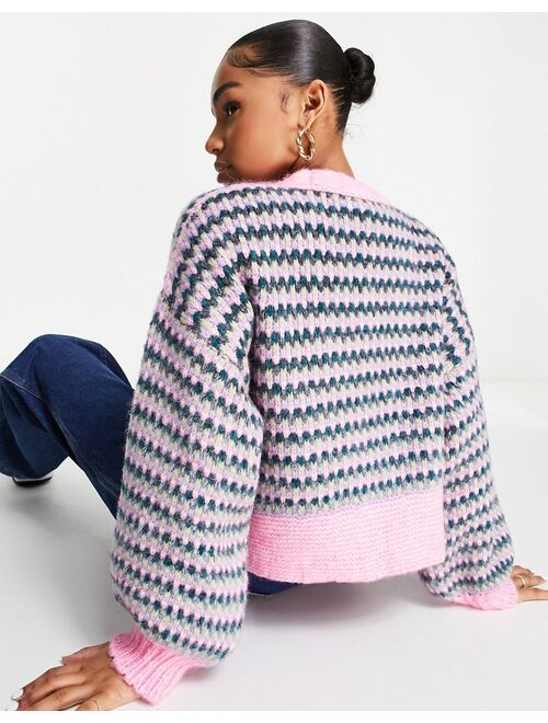 Topshop knitted stitchy colorful cardi in pink