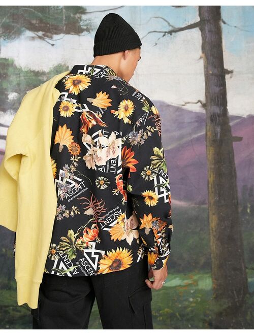 Asos Design boxy oversized shirt in twill with floral and text print