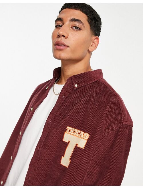 Asos Design 90s oversized shirt with city chest embroidery in purple cord
