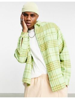 boxy oversized shirt in green wool check