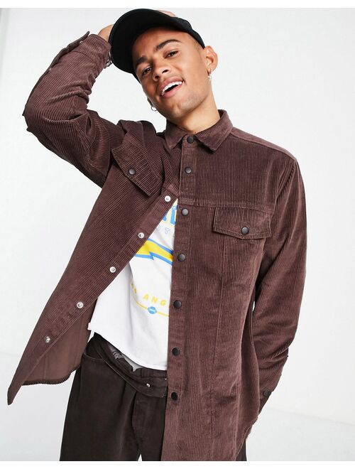 Asos Design oversized corduroy shirt with Western detail in brown