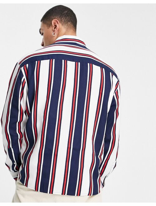 Asos Design 90s oversized collegiate stripe shirt in navy and white