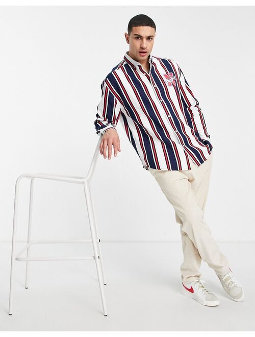 Asos Design 90s oversized collegiate stripe shirt in navy and white
