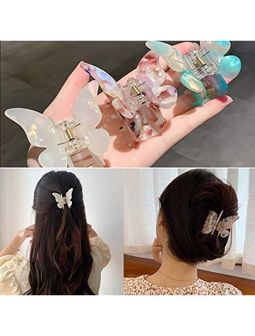 Tchrules 3 Pieces Acrylic Butterfly Hair Claws Butterfly Tortoise Shell Hair Clips French Design Butterfly Shape Hair Claw Clips Hair Accessories for Women Girls (Color A
