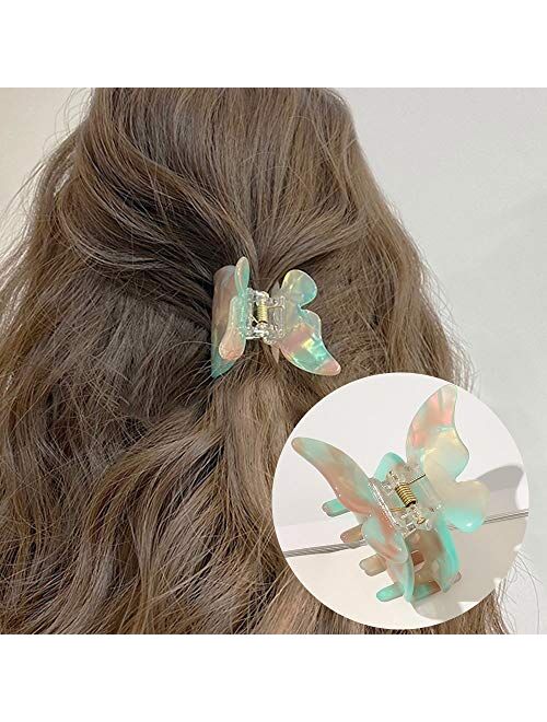 Tchrules 3 Pieces Acrylic Butterfly Hair Claws Butterfly Tortoise Shell Hair Clips French Design Butterfly Shape Hair Claw Clips Hair Accessories for Women Girls (Color A
