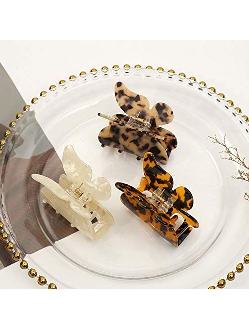 Guanke 3PCS Acrylic Hair Claw Butterfly Tortoise Shell Hair Clip Celluloid French Design Leopard Print Hair Clips for Women (Color A)