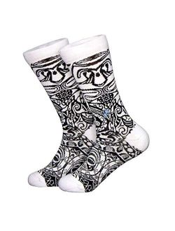 S A Polynesian Black & White Crew Socks for Men & Women - Quick Drying Performance Fiber Blend with Reinforced Toe & Heel