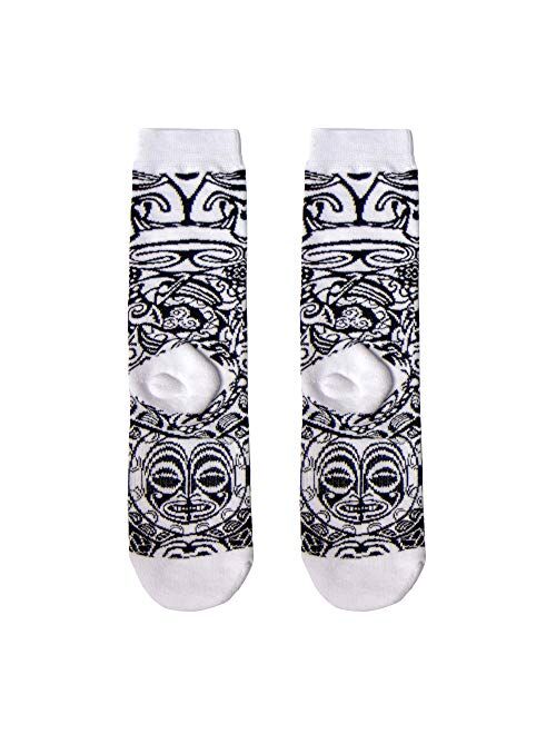 S A Store S A Polynesian Black & White Crew Socks for Men & Women - Quick Drying Performance Fiber Blend with Reinforced Toe & Heel