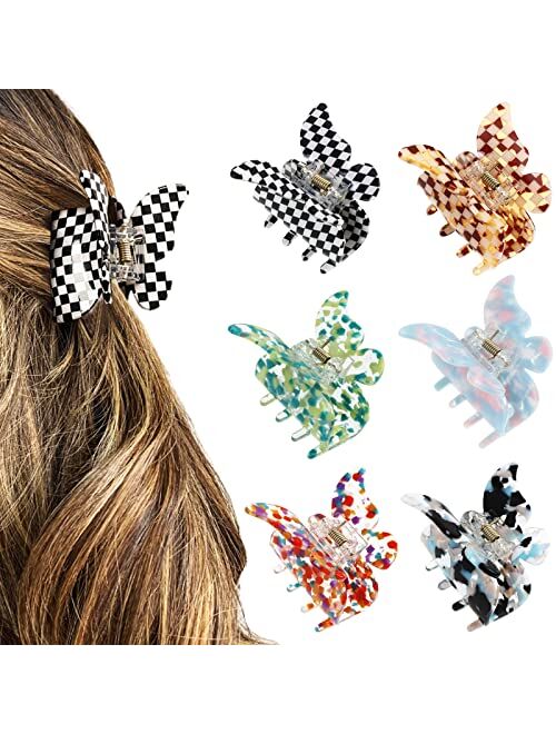 Awaytr 6PCS Butterfly Hair Claw Clip - 2 Inch Butterfly Claw Hair Clips for Women Girls Small Nonslip Butterfly Jaw Clips for Thick Hair and Strong Hold Hair (Solid color