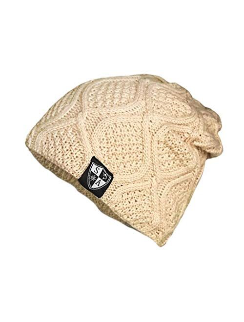 S A Store S A Co. Beanie | Tan Slouch Beanie - 100% Acetate, Double-Needle Stitching, Machine Washable