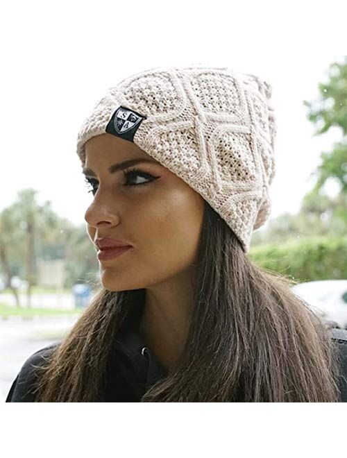 S A Store S A Co. Beanie | Tan Slouch Beanie - 100% Acetate, Double-Needle Stitching, Machine Washable