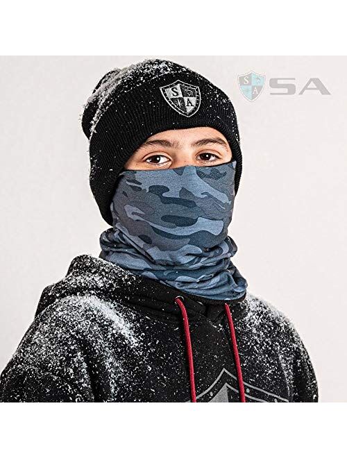 S A Store S A Frost Tech Kids Fleece Face Shield 3 Pack for Boys and Girls - Seamless Fleece-Sewn Inner Lining (Tactical)