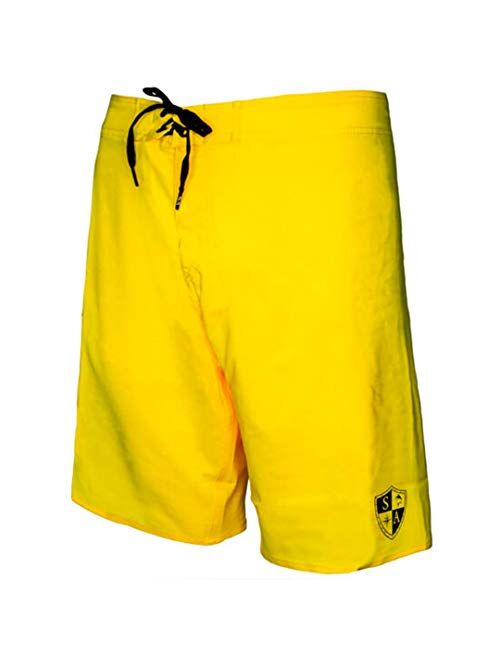 S A Store S A Men's Neon Yellow - Black SA Shield 20" 4-Way Stretch Boardshort