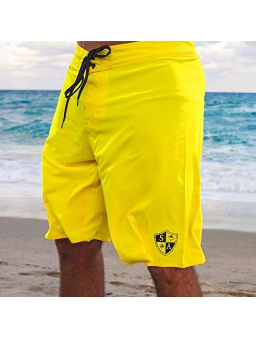 S A Store S A Men's Neon Yellow - Black SA Shield 20" 4-Way Stretch Boardshort