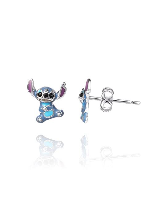 Disney Lilo and Stitch Sterling Silver 3D Blue Enamel Stud Earrings, Officially Licensed