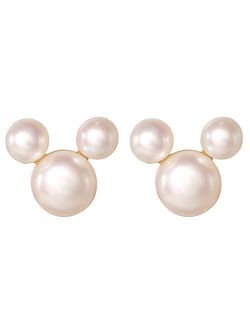 Mickey Mouse 14K Gold Fresh Water Pearl Stud Earrings, Official License