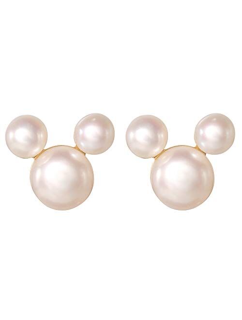 Disney Mickey Mouse 14K Gold Fresh Water Pearl Stud Earrings, Official License