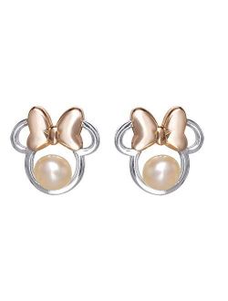 Minnie Mouse Sterling Silver Pearl Stud Earrings, Official License