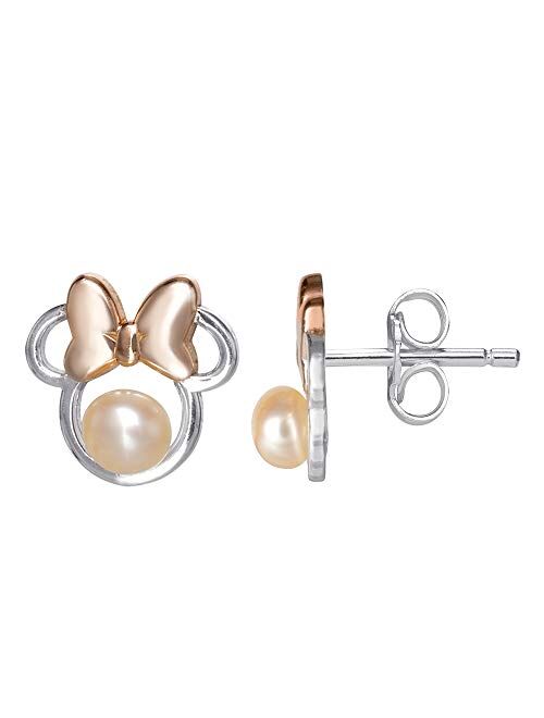 Disney Minnie Mouse Sterling Silver Pearl Stud Earrings, Official License