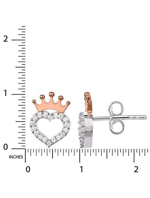 Disney Princess Sterling Silver Cubic Zirconia Heart Crown Stud Earrings