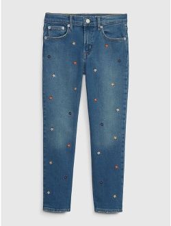 Kids' High Rise Embroidered Pencil Slim Fit Jeans with Washwell