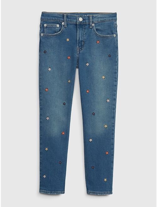 GAP Kids' High Rise Embroidered Pencil Slim Fit Jeans with Washwell