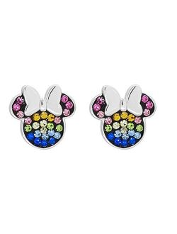 Minnie Mouse Sterling Silver Rainbow Crystal Stud Earrings