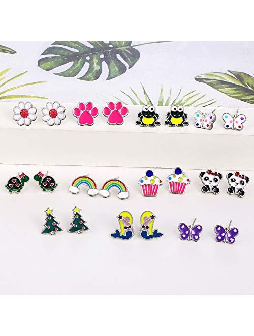 TAMHOO 30/33 Pairs Hypoallergenic Stud Earrings for Girls Sensitive Ears with Stainless Steel Post-Assorted Style and Vivid Color Earrings Set
