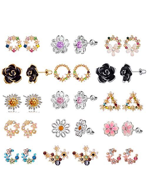 Tamhoo 15 Pairs Bohemian Earrings for Women with Multi-design in Different Color -Cute Earrings for Teens- Boho Stud Earrings Sets for Women - Retro Jewelry Gift for Wome