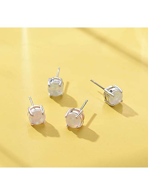 Tamhoo 8/10 Pairs 18K White Gold/Rose Gold Plated Cubic Zirconia Stud Earrings for Women & Men & Girls - with Stainless Steel Post - Multi-size Opal Stud earings Set for 